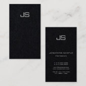 Premium zwart modern elegant monogram verticaal visitekaartje (Voorkant / Achterkant)