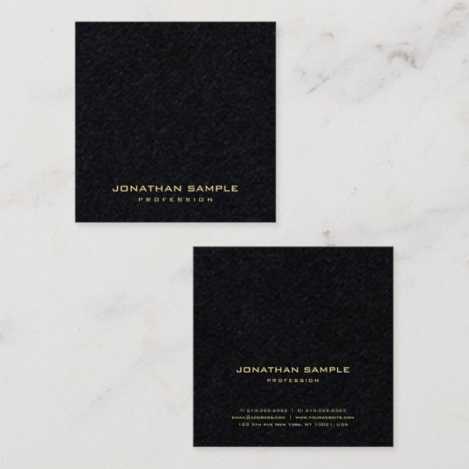 Premium Zwart Modern Goud Tekst Elegant Eenvoudig  Vierkante Visitekaartje (Voorkant / Achterkant)