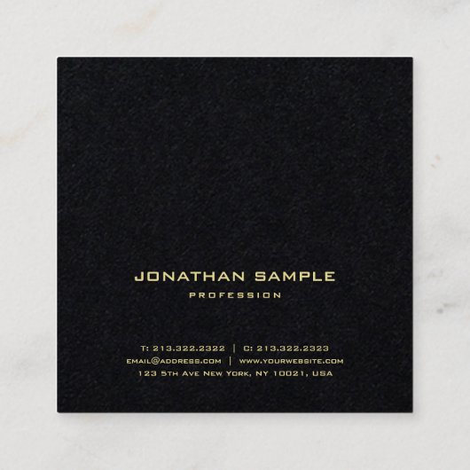 Premium Zwart Modern Goud Tekst Elegant Eenvoudig  Vierkante Visitekaartje (Achterkant)