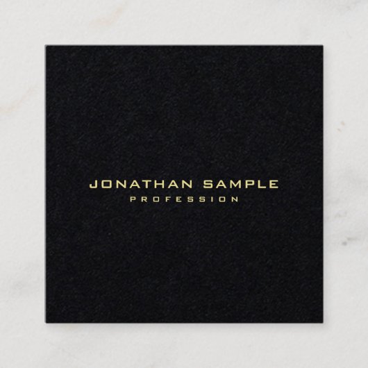Premium Zwart Modern Minimalistisch Elegant Goud T Vierkante Visitekaartje (Voorkant)