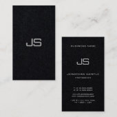 Premium zwart modern monogram verticaal uitstekend visitekaartje (Voorkant / Achterkant)