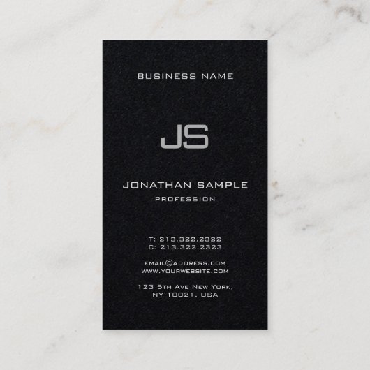 Premium zwart modern monogram verticaal uitstekend visitekaartje (Achterkant)