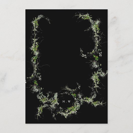 Premium zwart monogram Eucalyptus krans bruiloft Menu (Achterkant)