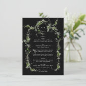 Premium zwart monogram Eucalyptus krans bruiloft Menu (Staand voorkant)