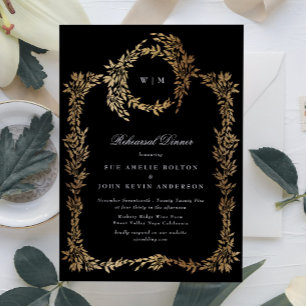 Premium Zwart Monogram Goud Crest Repetitie Diner Kaart