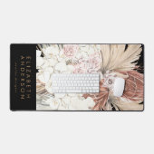 Premium Zwart Pampas Grass Bloemen Tropische Kanto Bureaumat (Keyboard & Muis)