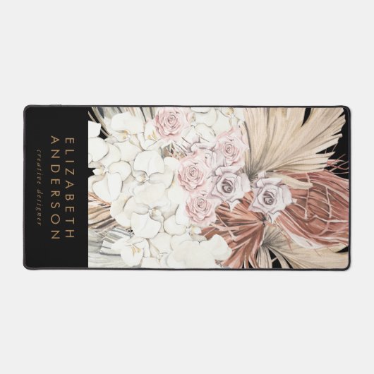 Premium Zwart Pampas Grass Bloemen Tropische Kanto Bureaumat (Voorkant)