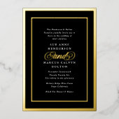 Premium Zwart Wit Formeel Goud Lijsten Bruiloft Folie Uitnodiging (Voorkant)