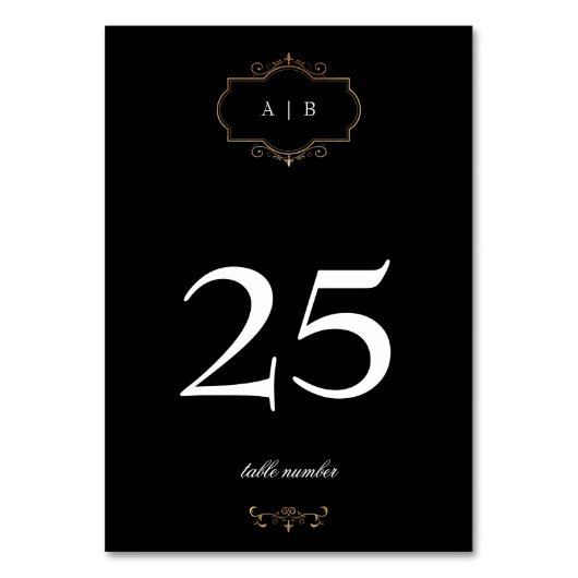 Premium Zwart Wit Klassiek Goud Monogram Bruiloft Kaart (Voorkant)