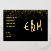 Premium Zwarte Gouden Monogram Foto Leer Look Foli Folie Uitnodiging (Voorkant)