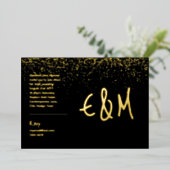 Premium Zwarte Gouden Monogram Foto Leer Look Foli Folie Uitnodiging (Staand Voorkant)
