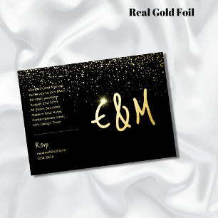 Premium Zwarte Gouden Monogram Foto Leren Uiterlij Folie Uitnodiging