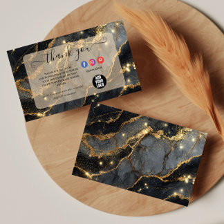 Premium Zwarte Marmer Goud Glam Zakelijk Bedankkaart