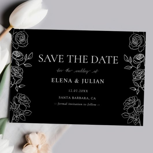 Premium Zwarte & Witte Franse Rozen Bruiloft Save The Date