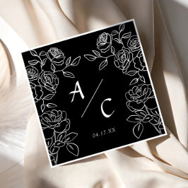 Premium Zwarte & Witte Franse Rozen Bruiloft Servet