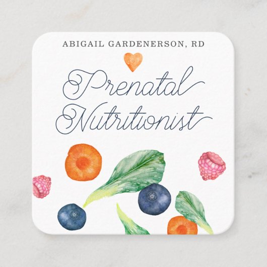 Prenatal Nutritionist Veggies Fruit Square Busine Vierkante Visitekaartje (Voorkant)