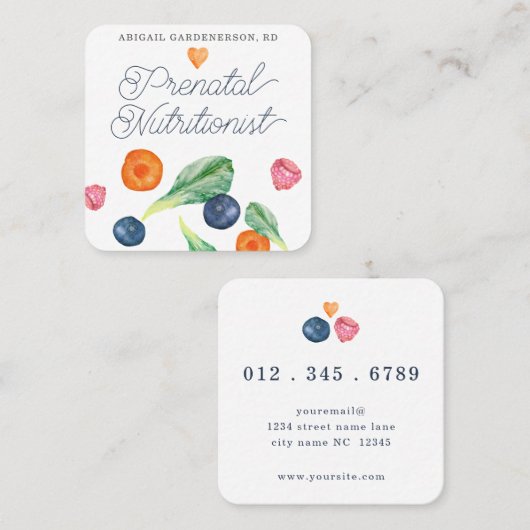 Prenatal Nutritionist Veggies Fruit Square Busine Vierkante Visitekaartje (Voorkant / Achterkant)