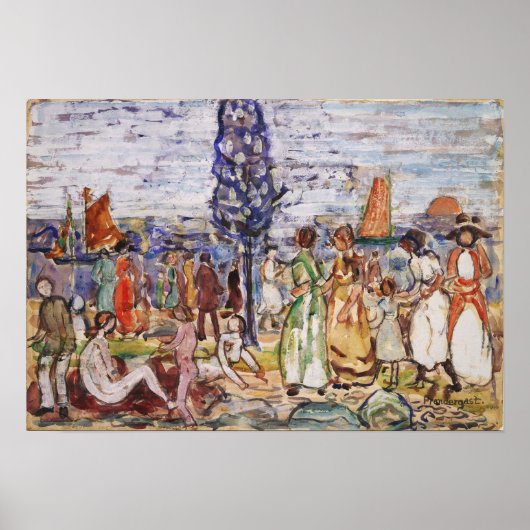 Prendergast - Strand met blauwe boom Poster (Voorkant)
