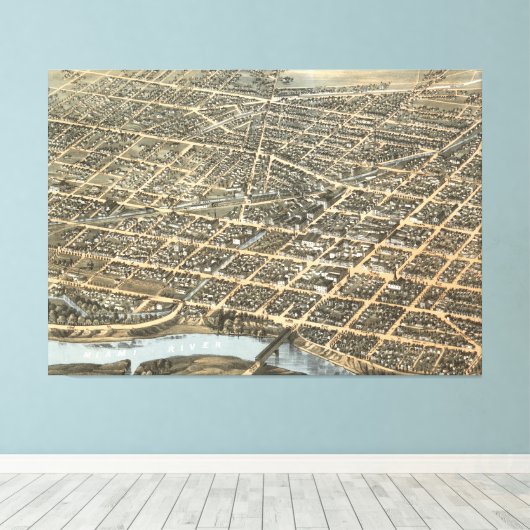  prentkaart van Dayton Ohio (1870) Canvas Afdruk (Insitu (Houten vloer))