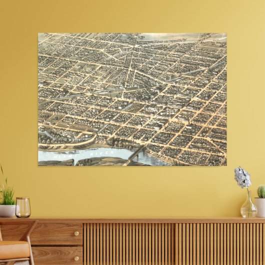 prentkaart van Dayton Ohio (1870) Canvas Afdruk (Insitu (Woonkamer))