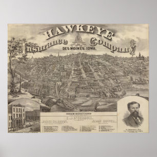 prentkaart van des Moines Iowa (1875) Poster