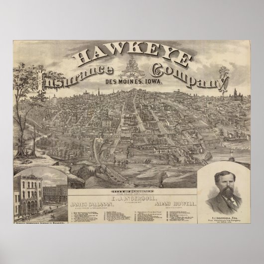  prentkaart van des Moines Iowa (1875) Poster (Voorkant)