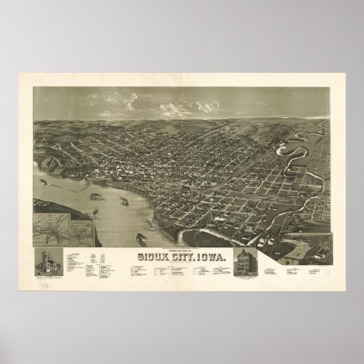  prentkaart van Sioux City Iowa (1888) Poster (Voorkant)