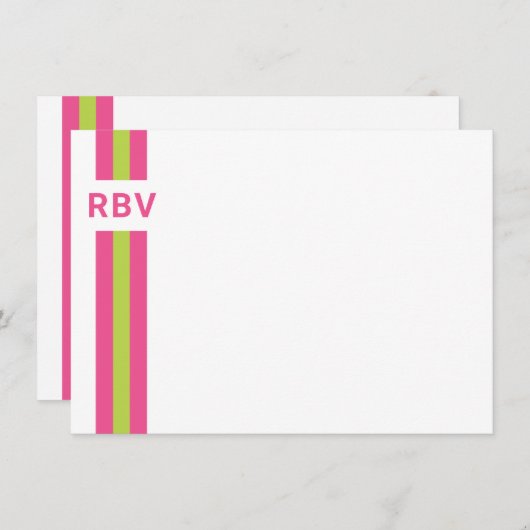 Prep Stripe Bright Pink en Lime Green Bedankkaart (Voorkant / Achterkant)