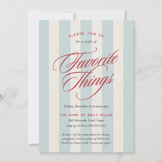 Prep Stripe Holiday Favorite Things Party Kaart (Voorkant)