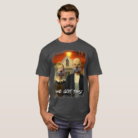 Preppers geeft American Gothic Parody Doomsday T-shirt (Voorkant volledig)