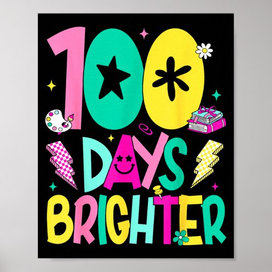 Preppy 100 Days Brighter Happy 100th Day Of School Poster (Voorkant)