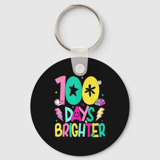 Preppy 100 Days Brighter Happy 100th Day Of School Sleutelhanger (Voorkant)