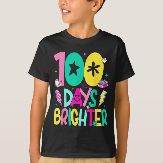 Preppy 100 Days Brighter Happy 100th Day Of School T-shirt (Voorkant)