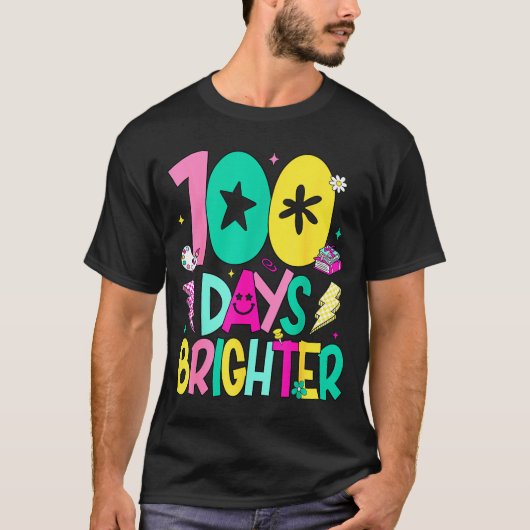 Preppy 100 Days Brighter Happy 100th Day Of School T-shirt (Voorkant)