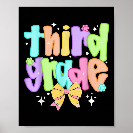 Preppy 3rd Grade Teacher Team Bow Back To School G Poster (Voorkant)