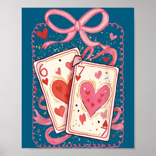 Preppy 6 7 Valentine Couple Love Hearts Playing Ca Poster (Voorkant)