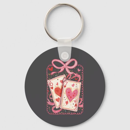 Preppy 6 7 Valentine Couple Love Hearts Playing Ca Sleutelhanger (Voorkant)