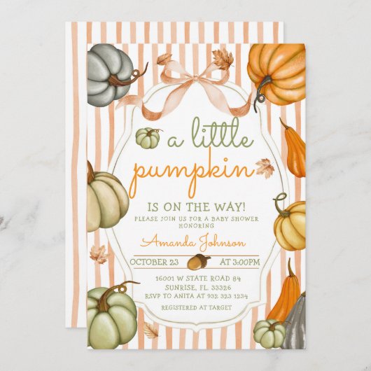 Preppy A Little Pumpkin is onderweg naar het Baby  Kaart (Voorkant / Achterkant)