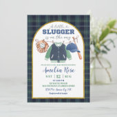 Preppy a little slugger baseball Baby Shower Invi Kaart (Staand voorkant)
