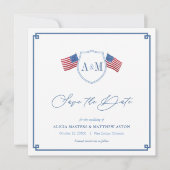 Preppy All-American Red White Blue Wedding Save The Date (Voorkant)