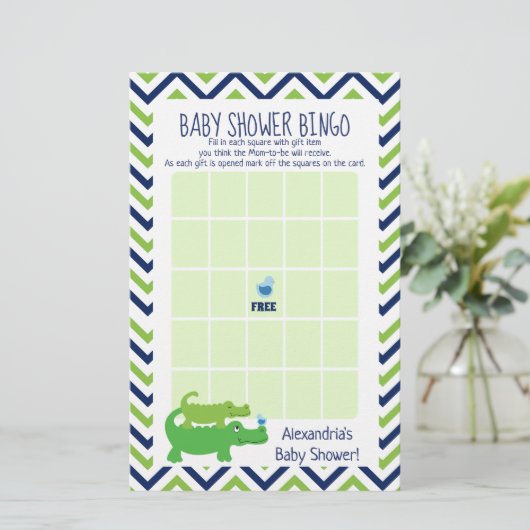 Preppy Alligator Baby shower Bingo (Staand voorkant)