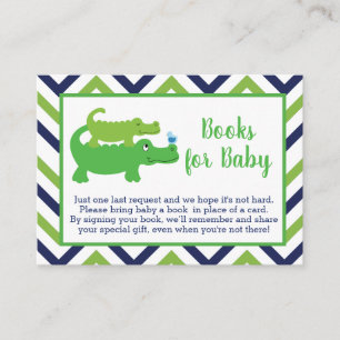 Preppy Alligator Baby shower Book Request Cards Informatiekaartje