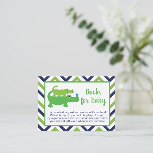 Preppy Alligator Baby shower Book Request Cards Informatiekaartje (Staand voorkant)