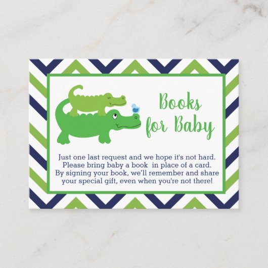 Preppy Alligator Baby shower Book Request Cards Informatiekaartje (Voorkant)