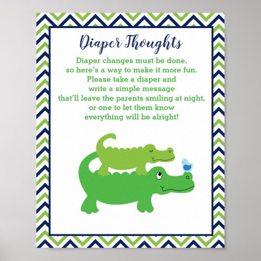 Preppy Alligator Baby shower Diaper Thoughts Game Poster (Voorkant)