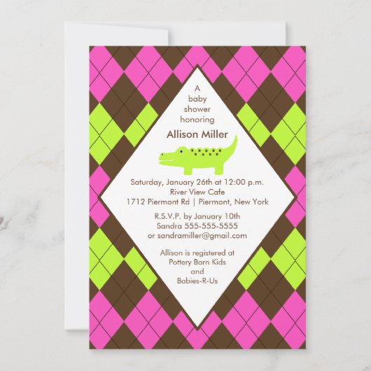 Preppy Alligator Baby shower Invitation Brown Kaart (Voorkant)