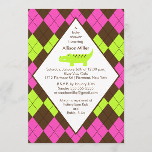 Preppy Alligator Baby shower Invitation Brown Kaart