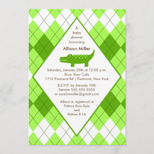 Preppy Alligator Baby shower Invitation Green Kaart