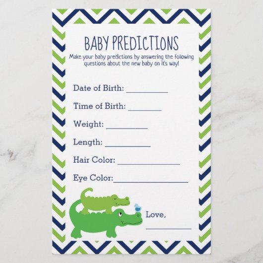 Preppy Alligator Baby shower Predictions Kaart (Voorkant)