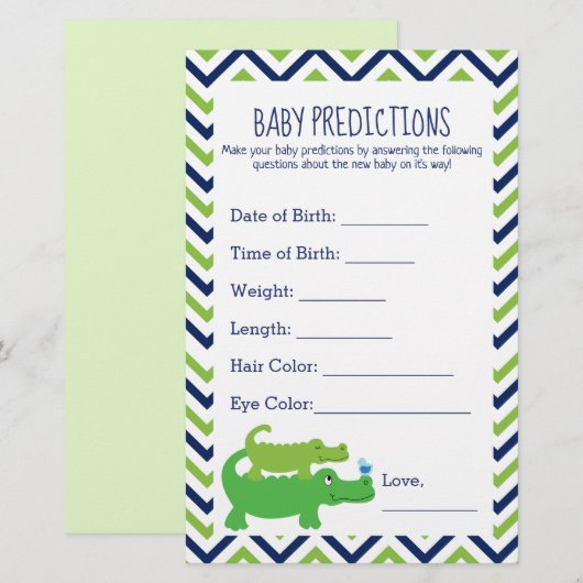 Preppy Alligator Baby shower Predictions Kaart (Voorkant / Achterkant)